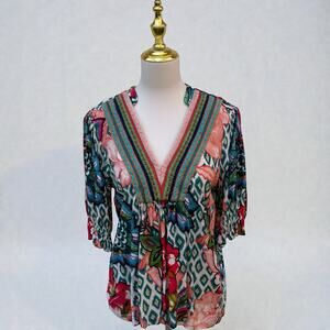 Bl^nk London Anthropologie Stephanie Floral Top Sz Sm Bold Floral Boho Babydoll